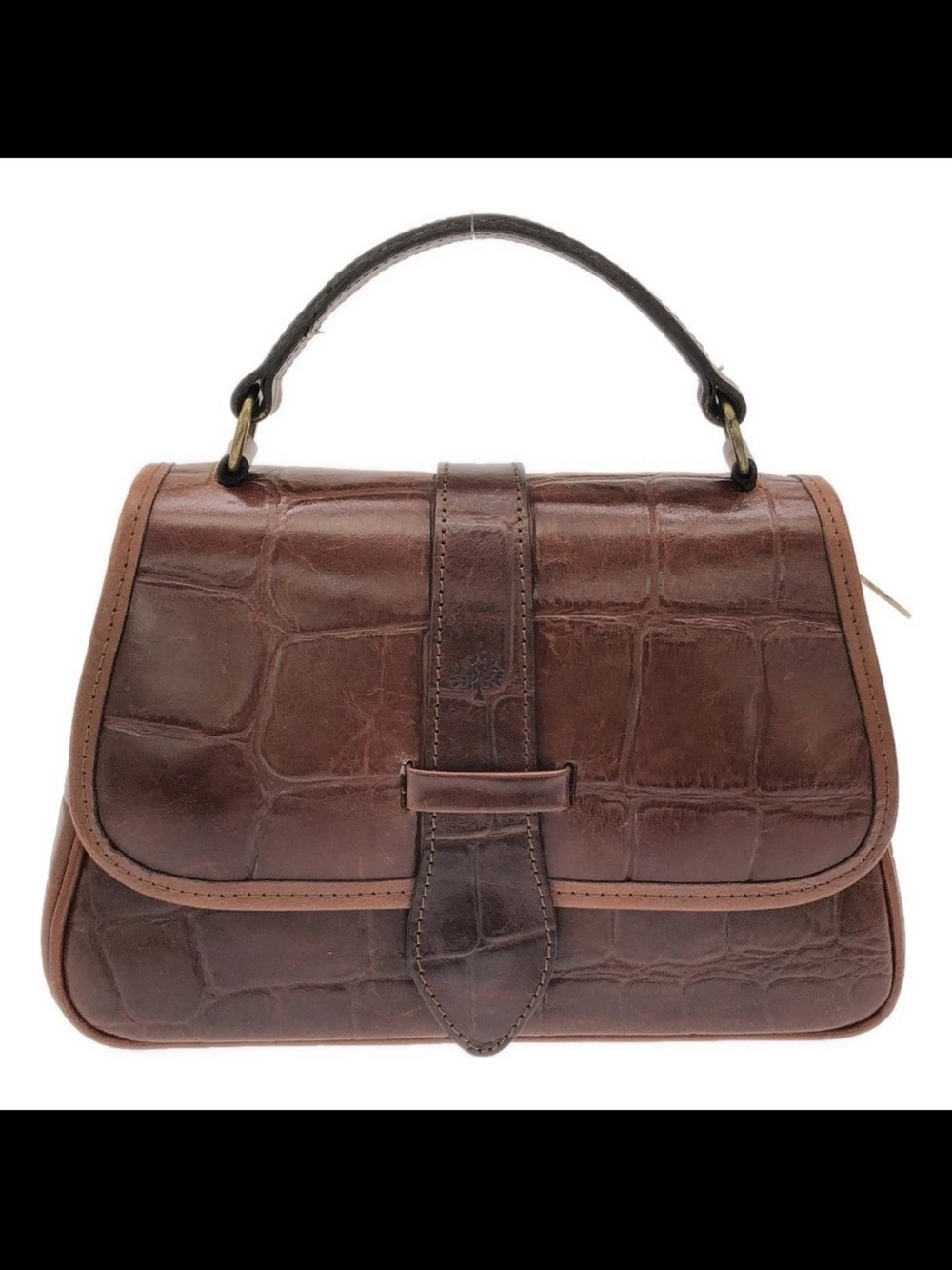 Mulberry Croc-Embossed Top Handle Satchel in Dark Brown